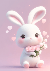 กระต่ายน้อยและช่อดอกไม้