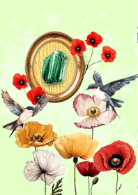 Vintage flowers and green crystals