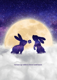 Fortune up rabbit & clover & full moon