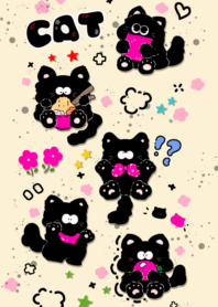 Black cat eats noodles