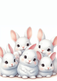 ふわふわのウサギ家族