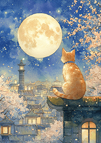 Orange cat on rooftop at moonlight_1-4