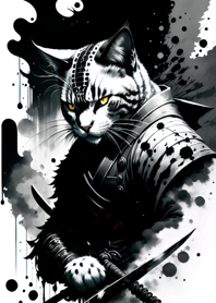 Ink wash cat samurai 3E9289