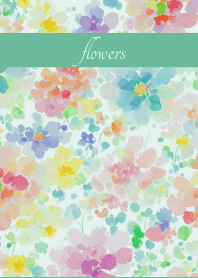 Pastel flowers on blue green