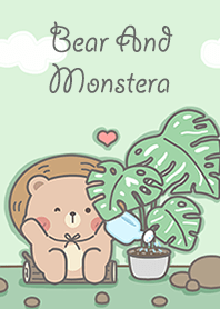 Bear and Monstera on mint Green!