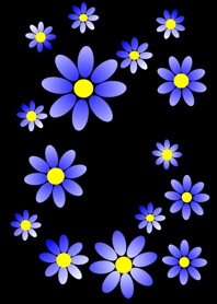 青い花模様 [ 黒背景 ] var. 2