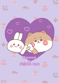 可愛寶貝柴犬與兔兔的愛心/紫色