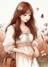 Minimal girl flower garden brown 456