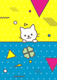 Cat staring at clover /80s/Blue x Yellow