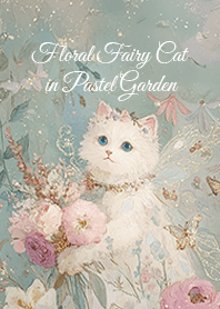 Floral Fairy Cat in Pastel Garden