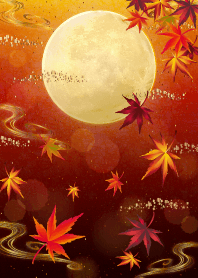 Japanese autumn leaves and full moon