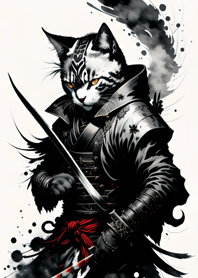 Ink wash cat samurai d92737