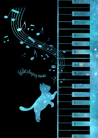 Cat Playing Music Piano Black x Space 3