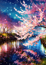 Beautiful night cherry blossoms#1114