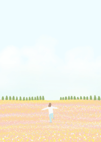 a girl and flower field