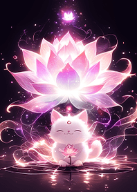 ⭐️ピンクの蓮の湖畔の可愛い白猫❤️