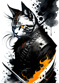 Ink wash cat samurai 365c2D