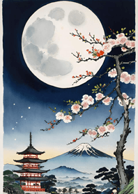 浮世絵 山海桜、月 sbgyj