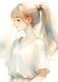 Watercolor girl with ponytail V
