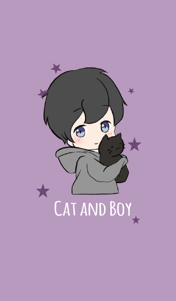 Purple / Cat and boy