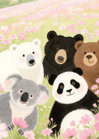 Love Kawaii Bear Gang in Pink field