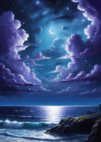 Night by the sea starlit sky moon 17D1