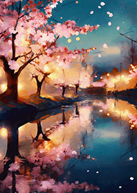 Beautiful night cherry blossoms#1327