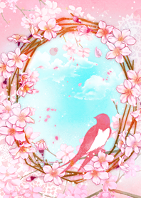 Cherry tree and swallow