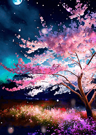 Beautiful night cherry blossoms#1188