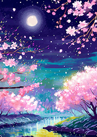 Beautiful night cherry blossoms#1479
