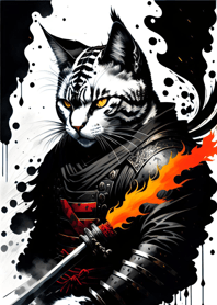 Ink wash cat samurai 00c926