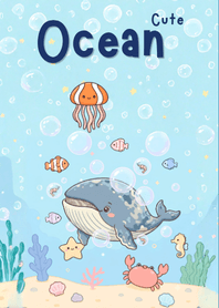 Whale Ocean Pastel Blue Sea