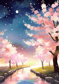 Beautiful night cherry blossoms#1371