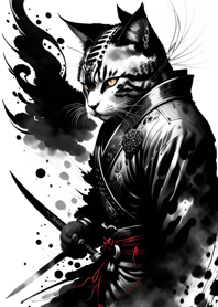 Ink wash cat samurai d5760A