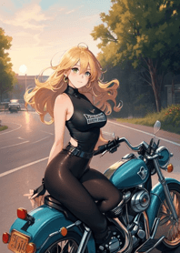 Girl riding a heavy motorcycle ZqtiS