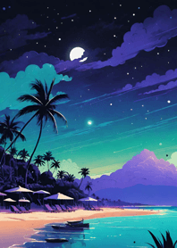 Night by the sea starlit sky moon 1Ac3