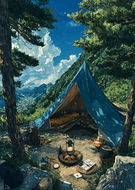 粉紅 山景藍天夏日露營