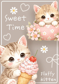 brown Greige Fluffy Kitten Sweet Time