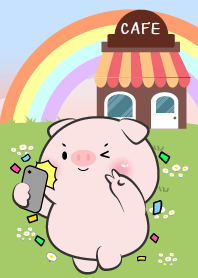 Cute Pig  In Cafe Theme