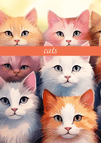 Cat Gathering on red & yellow