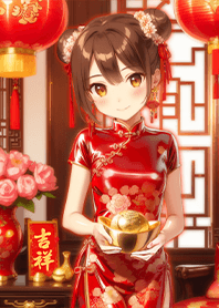 かわいいチャイナドレス娘と金元宝5-1