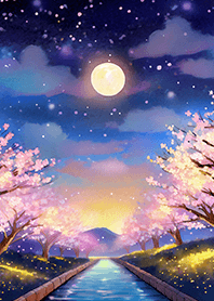 Beautiful night cherry blossoms#1338