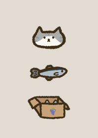 Gray Tabby And Fish ( Some White )