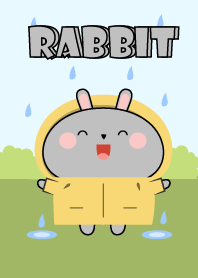 Grey Rabbit With Rainy Day Theme