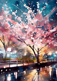 Beautiful night cherry blossoms#1125