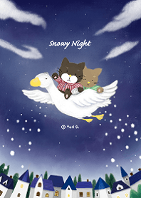 猫たちの雪降る夜 #イラスト