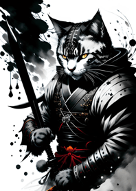 Ink wash cat samurai 02DD09