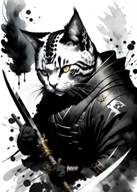 Ink wash cat samurai 1e4A34