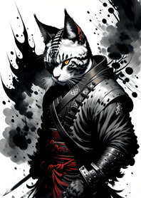 Ink wash cat samurai 2661Ce