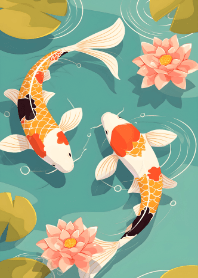 A pair of koi fish in a lotus pond